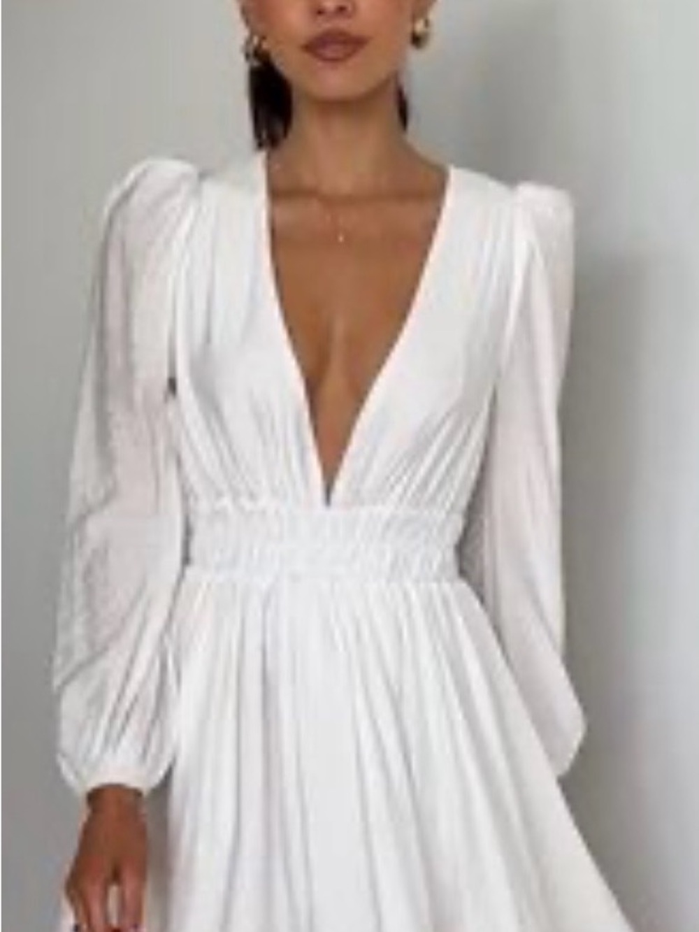 Billy J Charlotte Mini Dress with long sleeves and deep v-neck - white